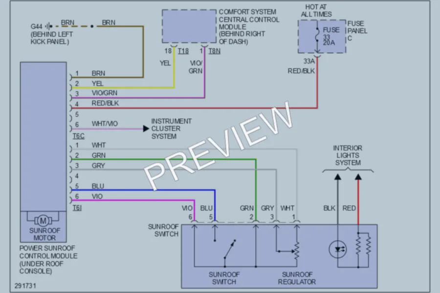 2009 Volkswagen GTI Power Top Sunroof wiring diagram preview