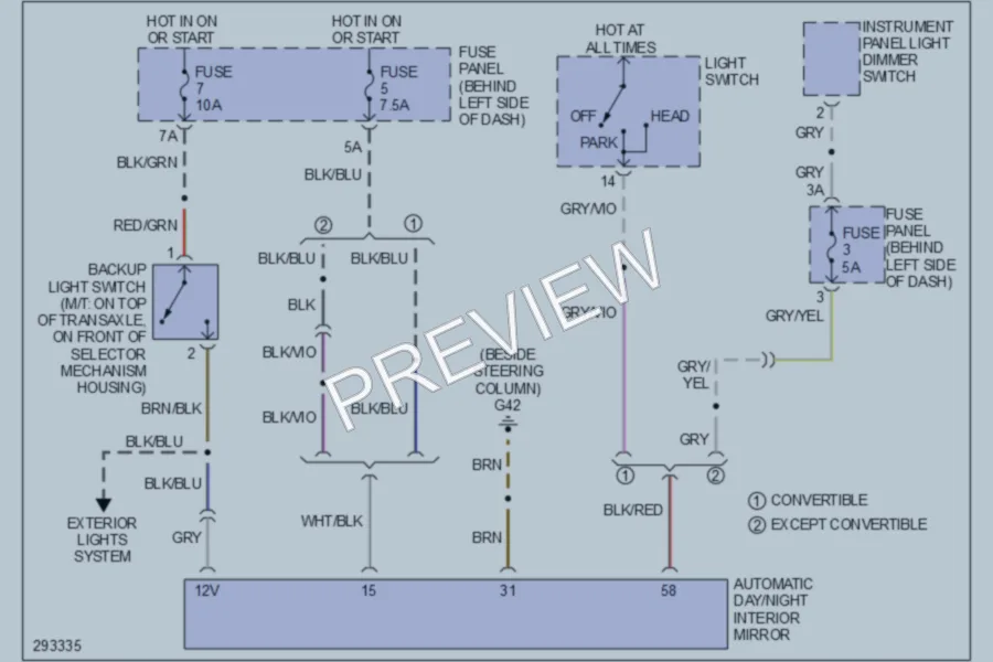 2009 Volkswagen NewBeetle Power Mirrors wiring diagram preview