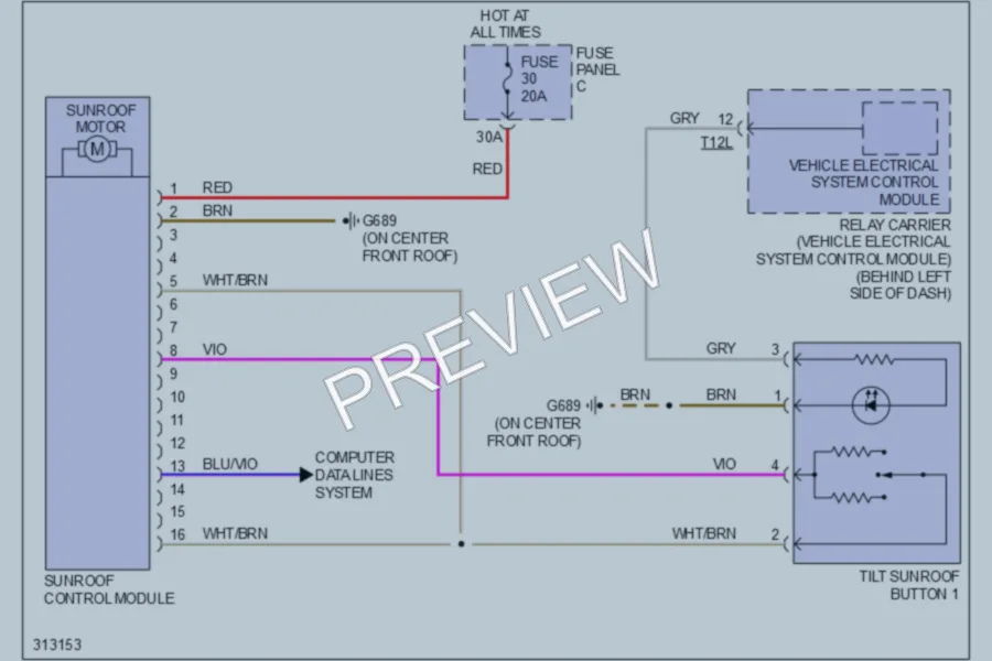 2009 Volkswagen PassatCC Power Top Sunroof wiring diagram preview