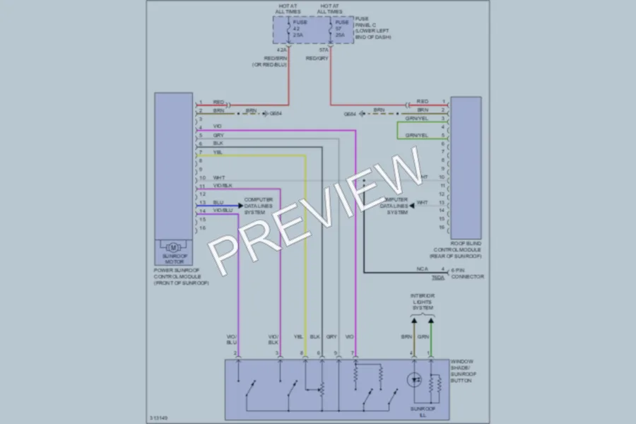 2009 Volkswagen Tiguan Power Top Sunroof wiring diagram preview