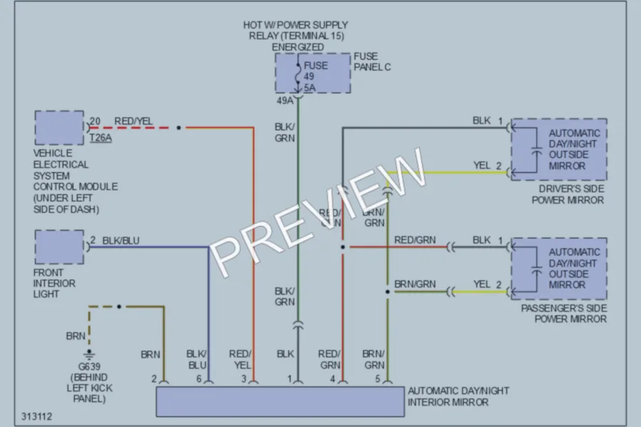 2009 Volkswagen Touareg Power Mirrors wiring diagram preview