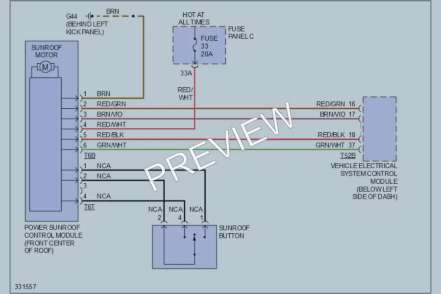2010 Audi A3 Power Top Sunroof wiring diagram preview