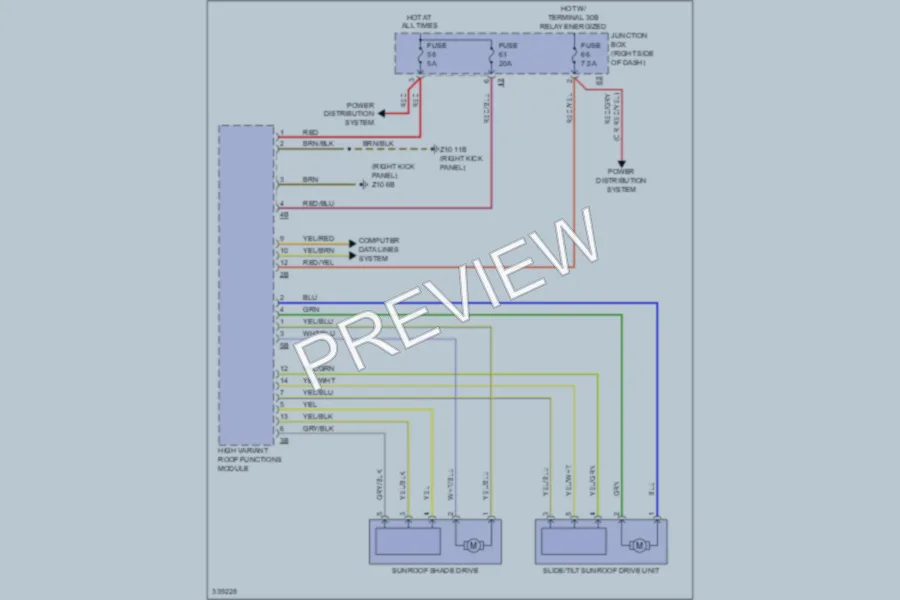2010 BMW 550iGranTurismo Power Top Sunroof wiring diagram preview