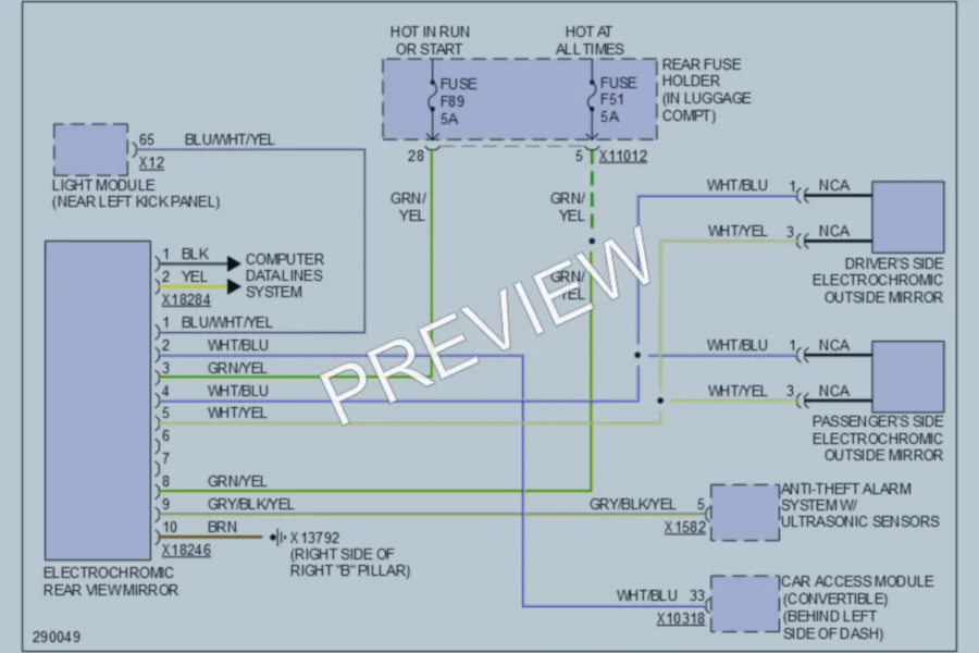 2010 BMW M6 Power Mirrors wiring diagram preview