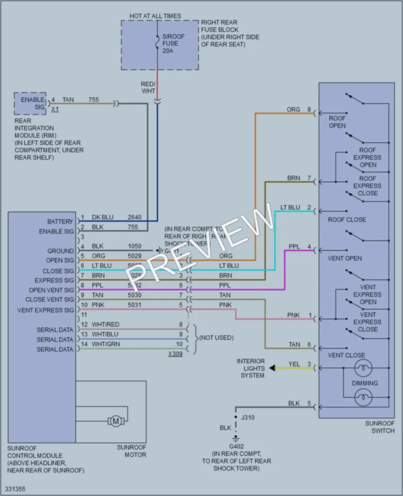 2010 Cadillac STS Power Top Sunroof wiring diagram preview