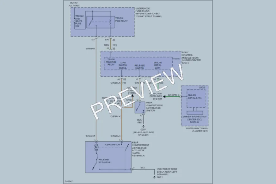 2010 Chevrolet Cobalt Trunk Tailgate Fuel Door wiring diagram preview