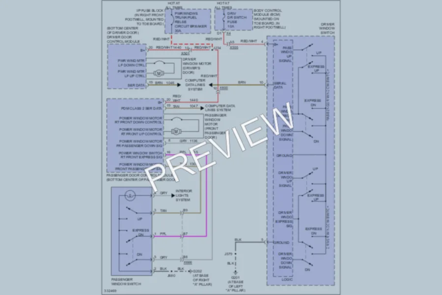 2010 Chevrolet Corvette Power Windows wiring diagram preview
