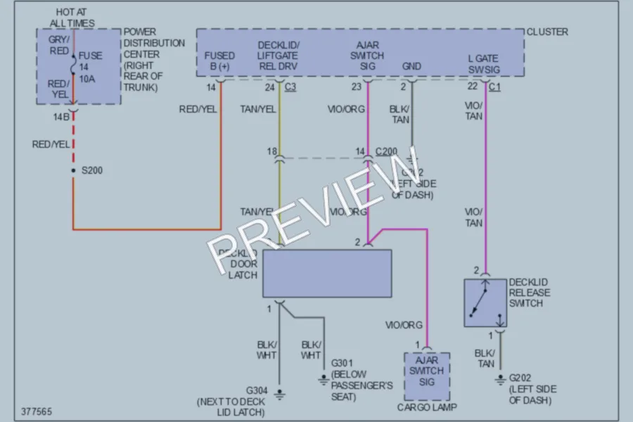 2010 Dodge Challenger Trunk Tailgate Fuel Door wiring diagram preview