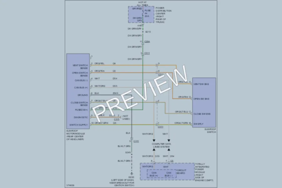 2010 Dodge Charger Power Top Sunroof wiring diagram preview