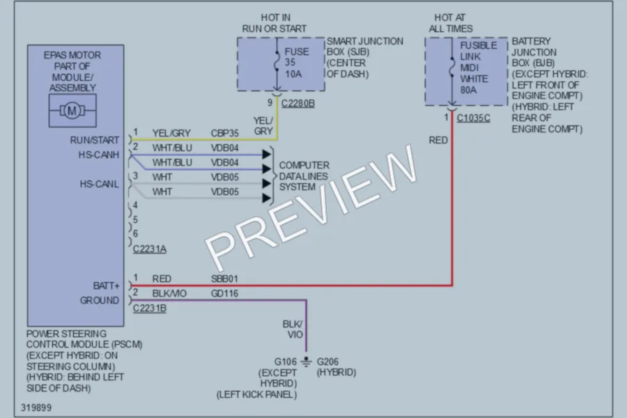 2010 Ford EscapeHybrid Electronic Power Steering wiring diagram preview