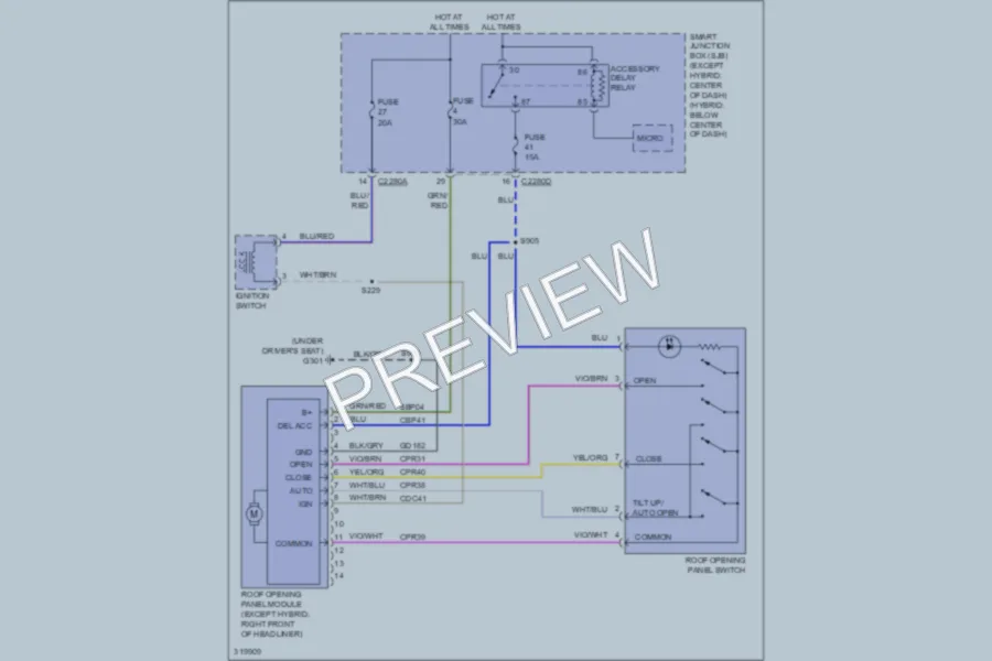 2010 Ford EscapeHybrid Power Top Sunroof wiring diagram preview