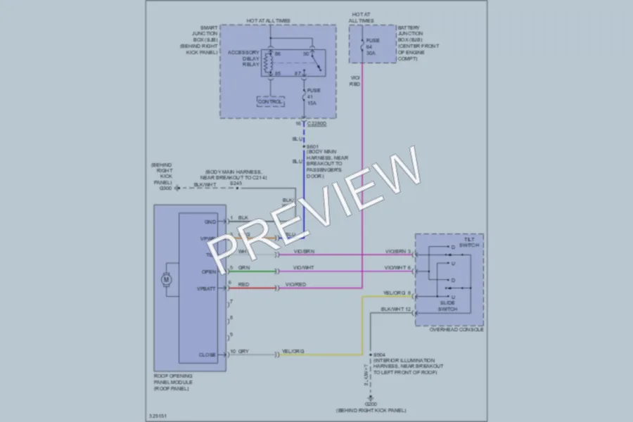2010 Ford Expedition Power Top Sunroof wiring diagram preview