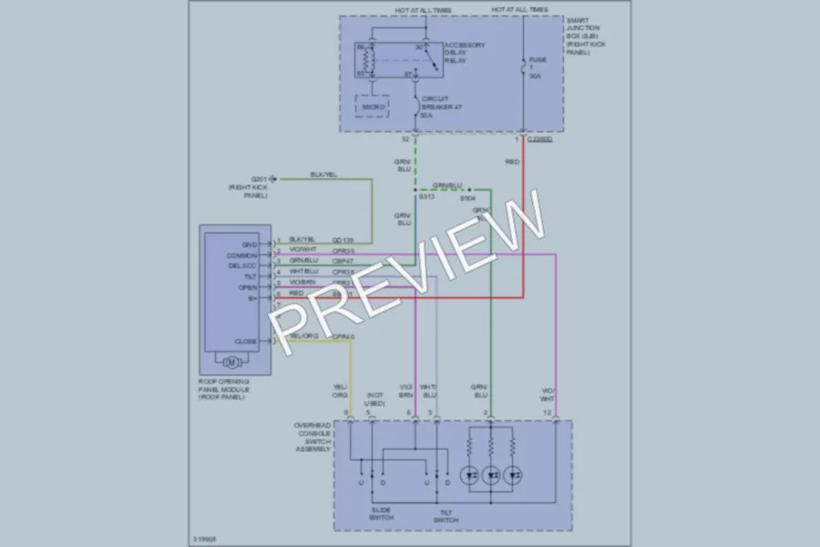 2010 Ford F150 Power Top Sunroof wiring diagram preview