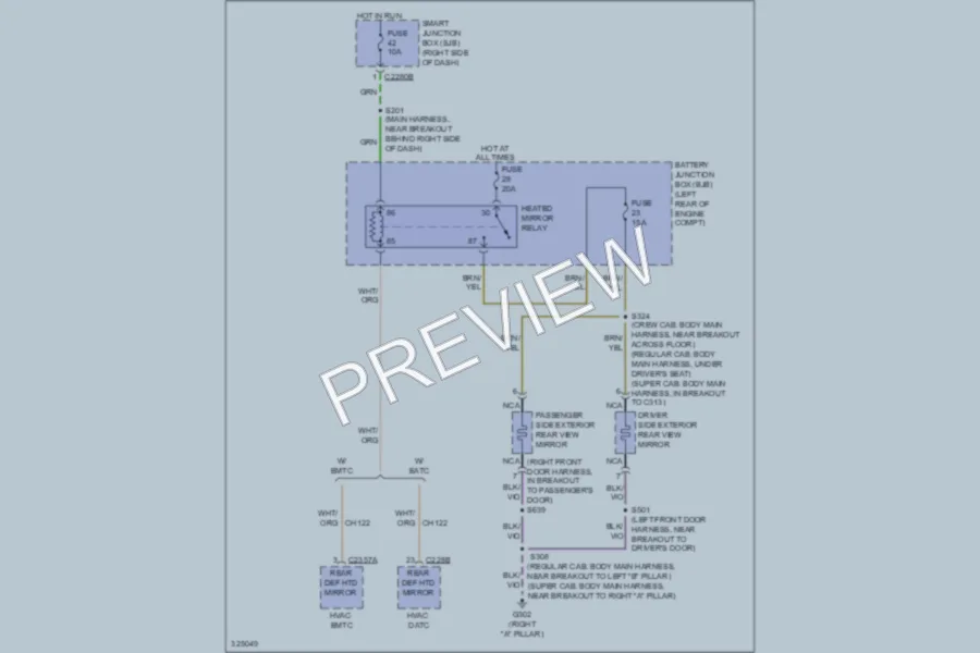 2010 Ford F250 Super Duty Defoggers wiring diagram preview