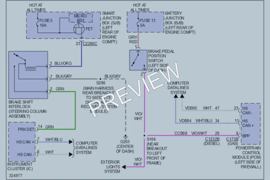 2010 Ford F350 Super Duty Shift Interlock wiring diagram preview