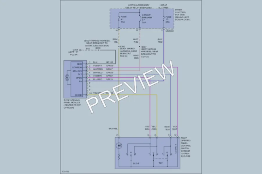 2010 Ford Focus Power Top Sunroof wiring diagram preview