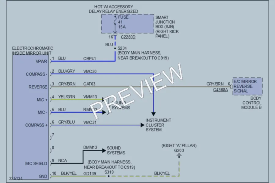 2010 Ford Mustang Power Mirrors wiring diagram preview