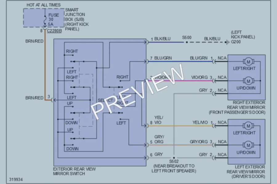 2010 Ford Ranger Power Mirrors wiring diagram preview