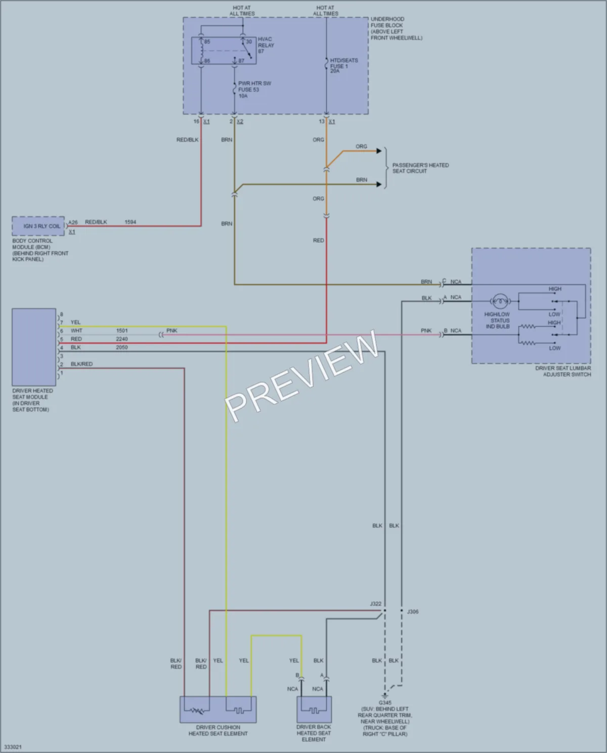 2010 HUMMER H3T Power Seats wiring diagram preview