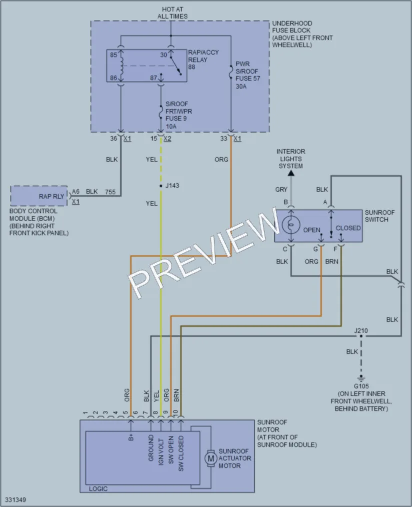 2010 HUMMER H3T Power Top Sunroof wiring diagram preview