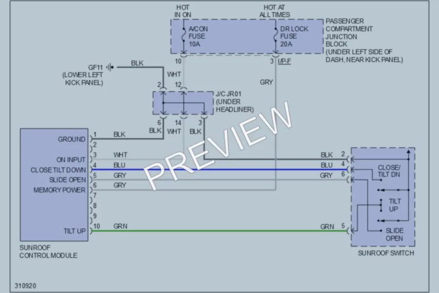 2010 Hyundai Elantra Power Top Sunroof wiring diagram preview