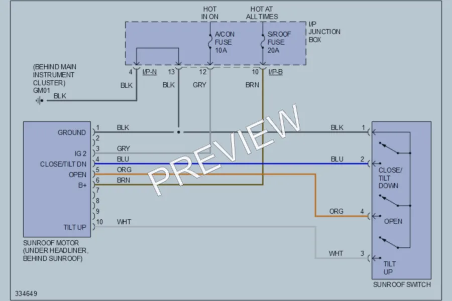 2010 Hyundai SantaFe Power Top Sunroof wiring diagram preview