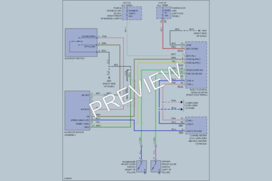 2010 Infiniti EX35 Power Top Sunroof wiring diagram preview