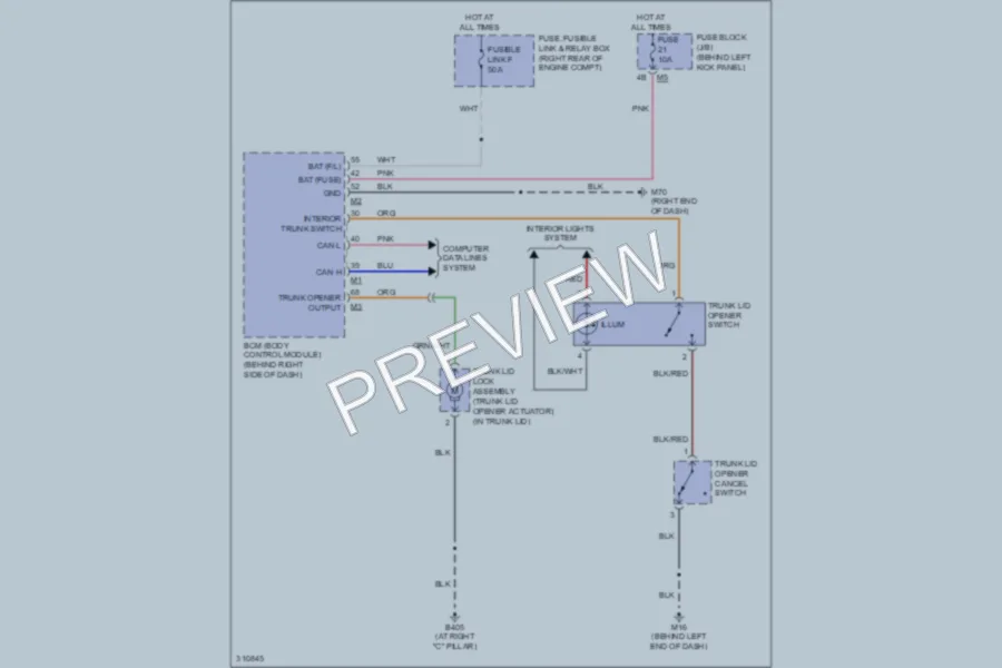 2010 Infiniti M35 Trunk Tailgate Fuel Door wiring diagram preview