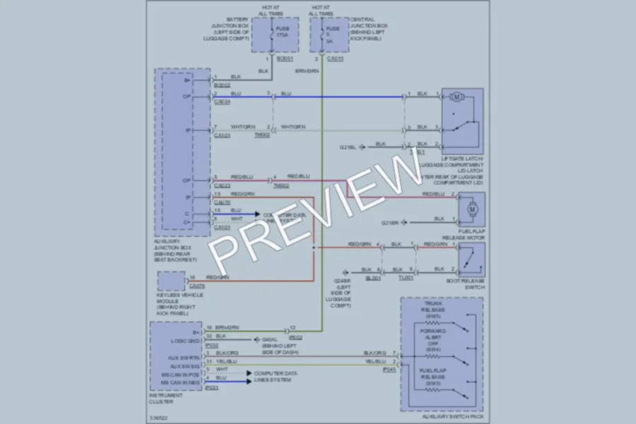 2010 Jaguar XK Trunk Tailgate Fuel Door wiring diagram preview
