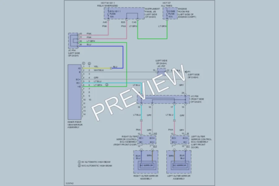 2010 Lexus HS250h Power Mirrors wiring diagram preview