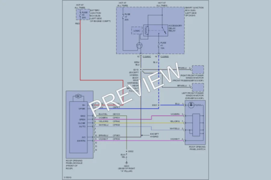 2010 Lincoln MKZ Power Top Sunroof wiring diagram preview