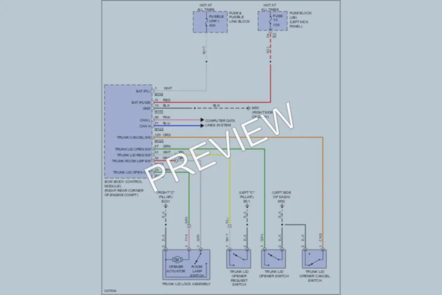 2010 Nissan GTR Trunk Tailgate Fuel Door wiring diagram preview