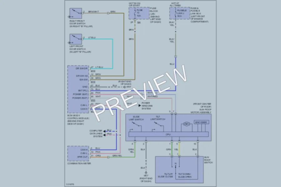 2010 Nissan Sentra Power Top Sunroof wiring diagram preview