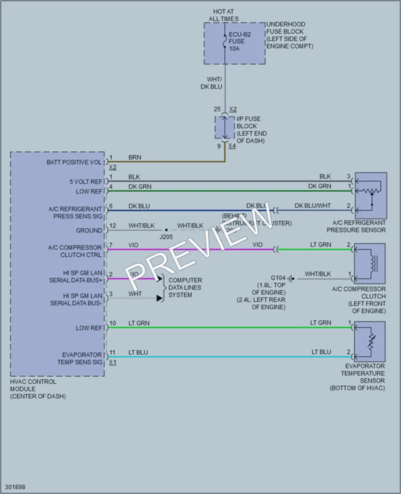 2010 Pontiac Vibe Air Conditioning wiring diagram preview