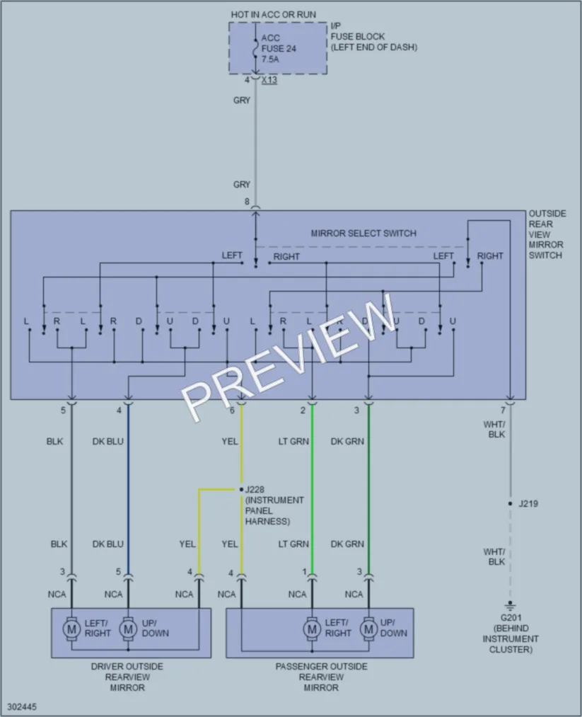 2010 Pontiac Vibe Power Mirrors wiring diagram preview