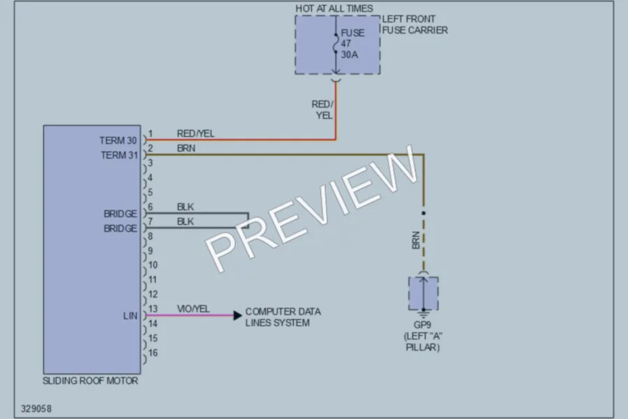 2010 Porsche Panamera Power Top Sunroof wiring diagram preview