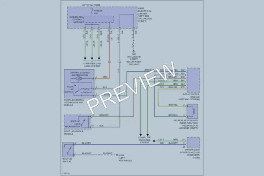 2010 Saab 93X Trunk Tailgate Fuel Door wiring diagram preview