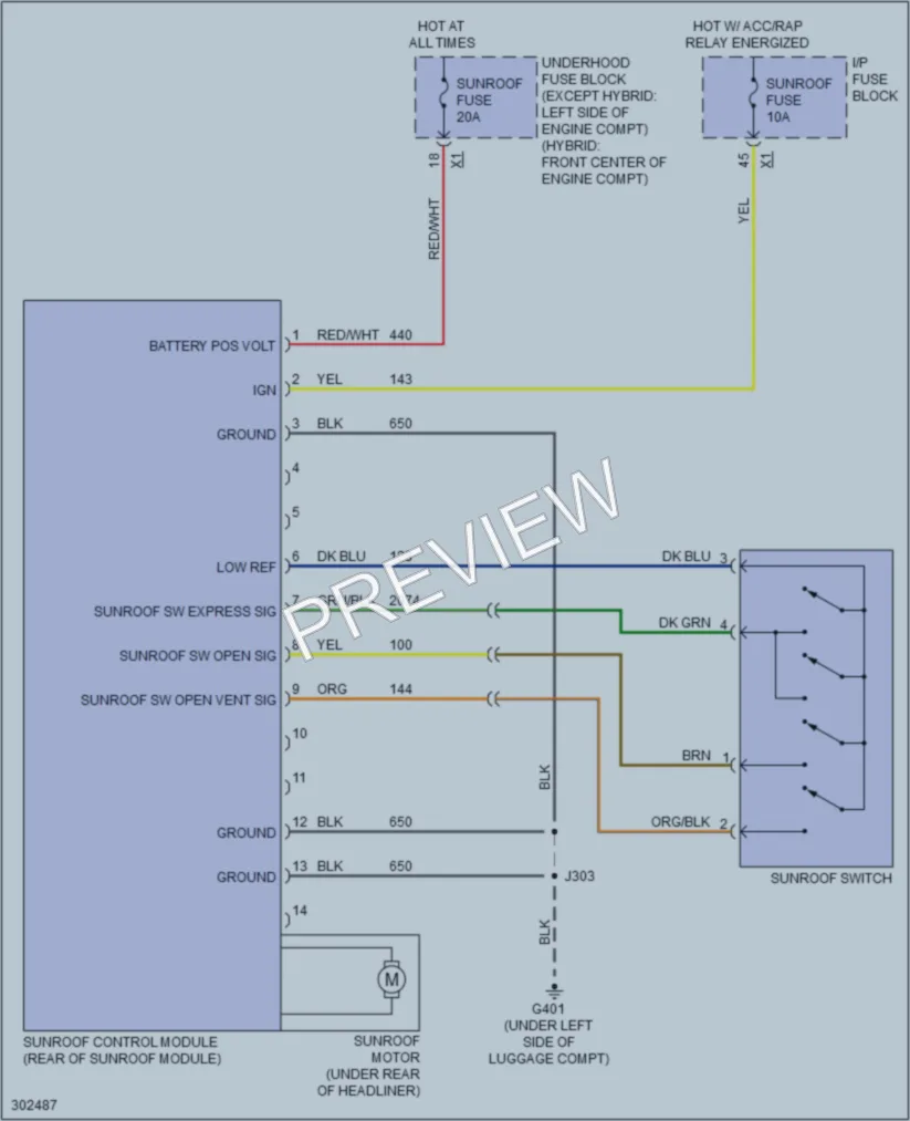 2010 Saturn VUE Power Top Sunroof wiring diagram preview