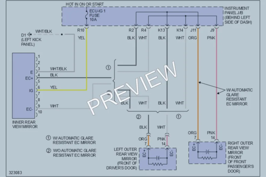 2010 Toyota Avalon Power Mirrors wiring diagram preview