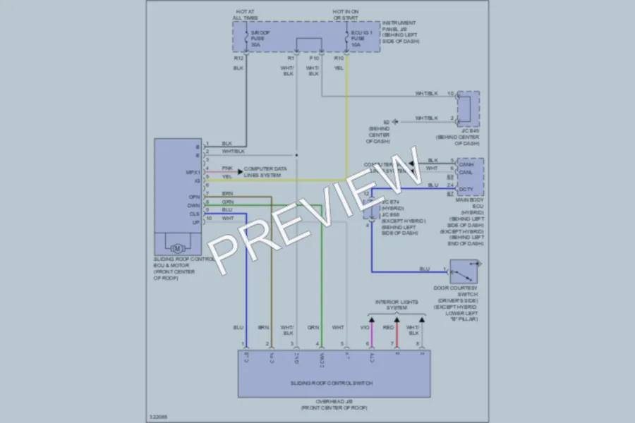 2010 Toyota Camry Power Top Sunroof wiring diagram preview