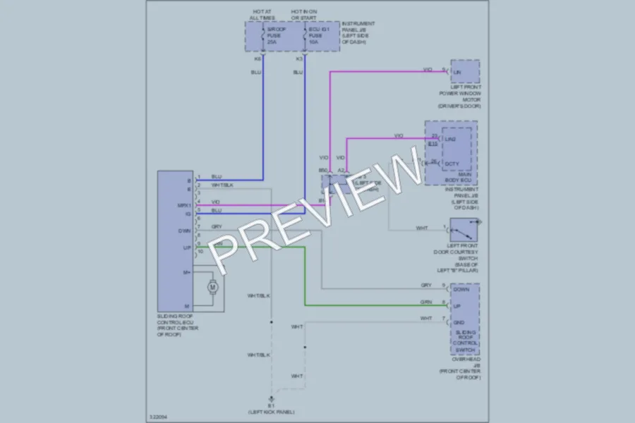 2010 Toyota RAV4 Power Top Sunroof wiring diagram preview