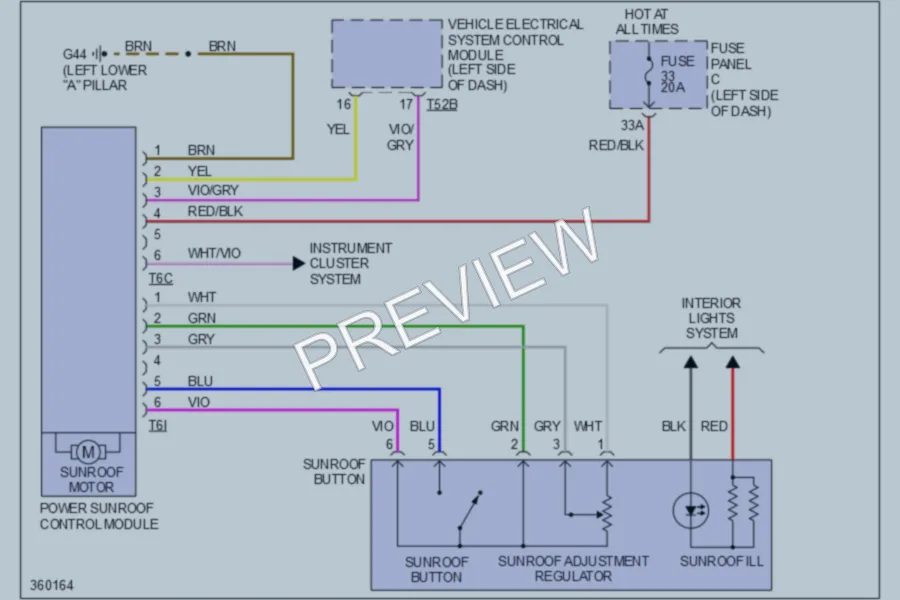 2010 Volkswagen CityGolf Power Top Sunroof wiring diagram preview