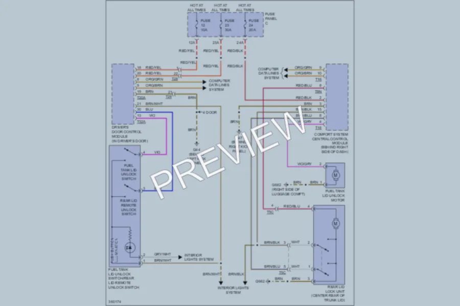2010 Volkswagen GTI Trunk Tailgate Fuel Door wiring diagram preview