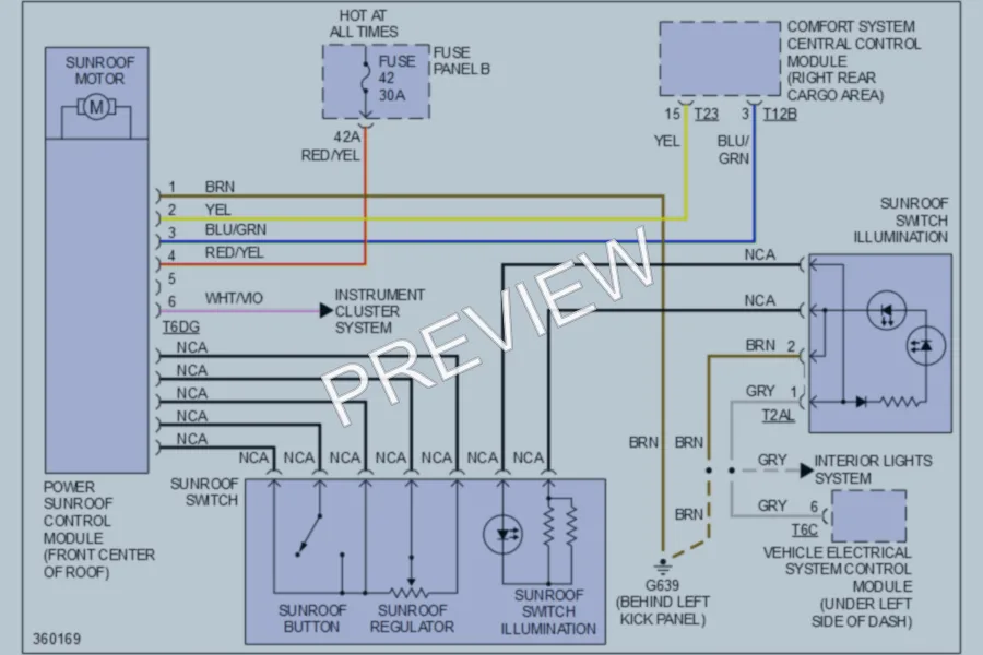 2010 Volkswagen Touareg Power Top Sunroof wiring diagram preview