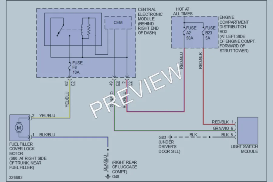2010 Volvo XC70 Trunk Tailgate Fuel Door wiring diagram preview