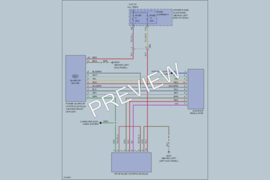 2011 Audi A4 Power Top Sunroof wiring diagram preview