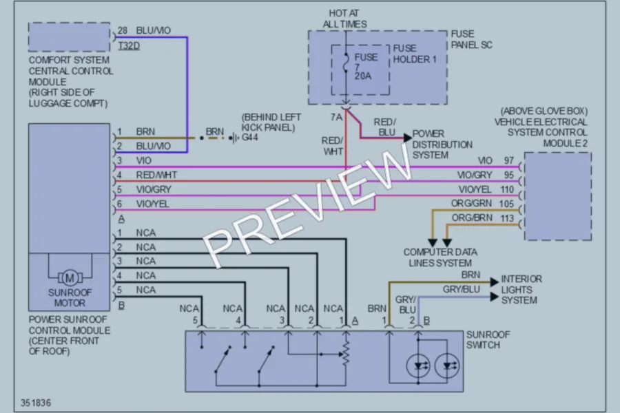 2011 Audi A6 Power Top Sunroof wiring diagram preview