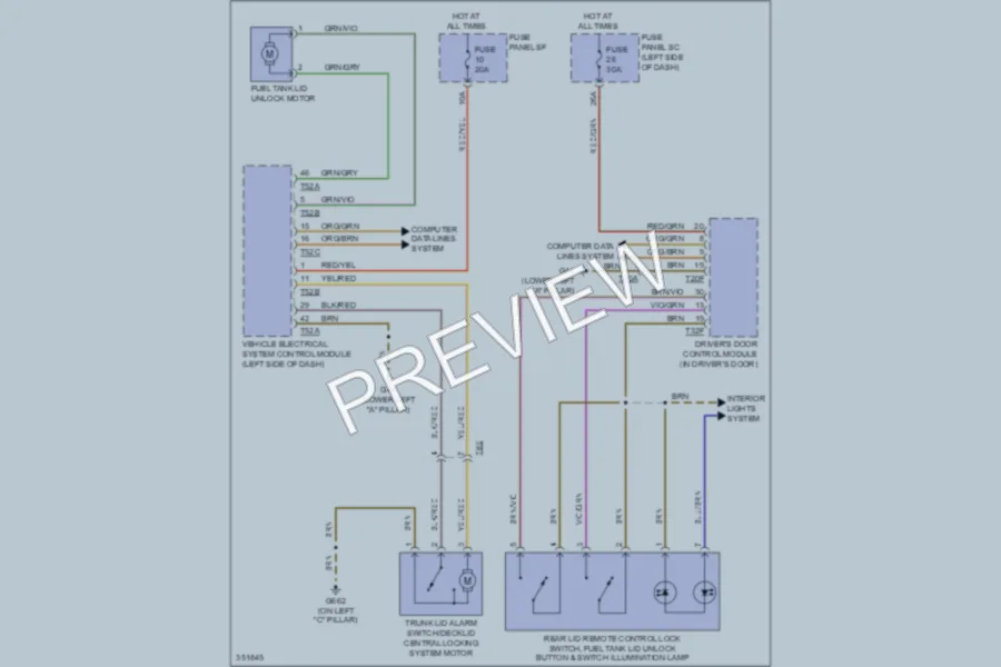 2011 Audi TT Trunk Tailgate Fuel Door wiring diagram preview