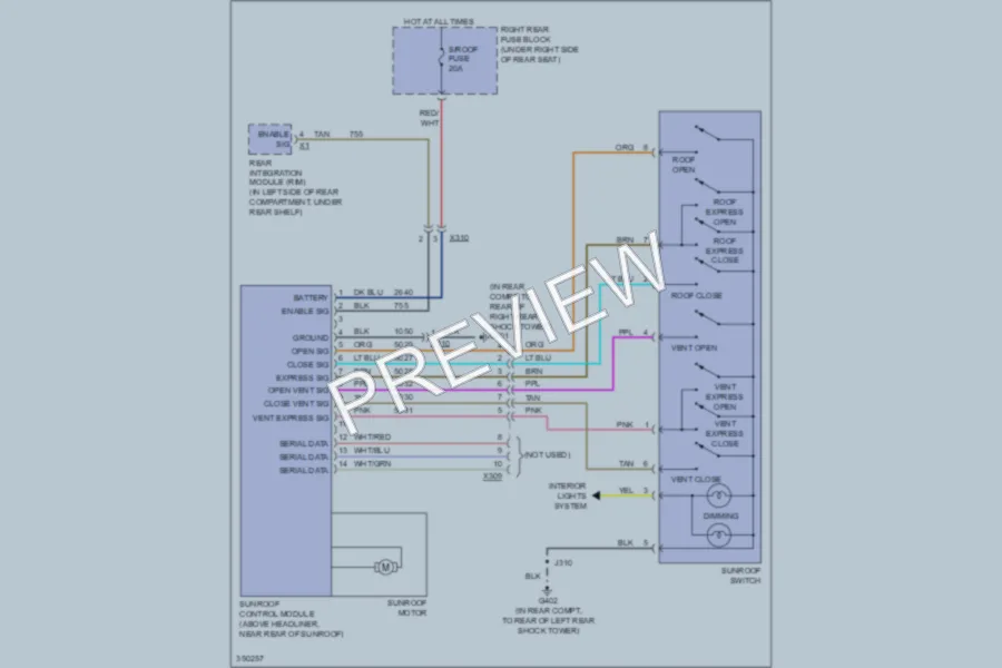 2011 Cadillac STS Power Top Sunroof wiring diagram preview