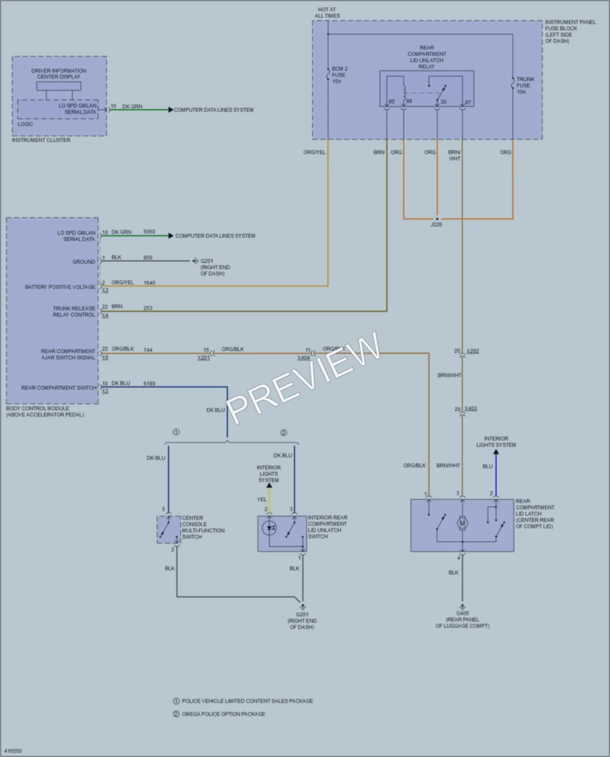 2011 Chevrolet CapricePPV Trunk Tailgate Fuel Door wiring diagram preview